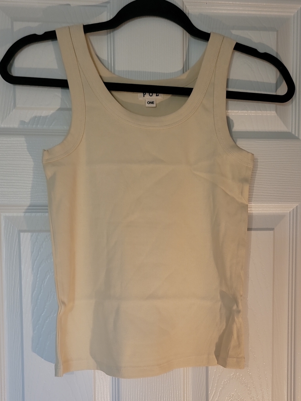 POL Cream Ribbed Tank Top - Sleeveless Scoop Neck